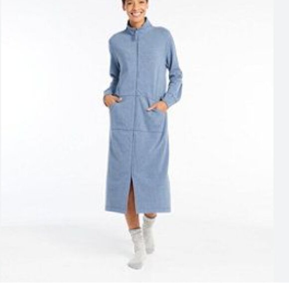 LL Bean Ultrasoft Sweatshirt Zip Robe | Charcoal Blue Heather | Petite Medium - Picture 2 of 10